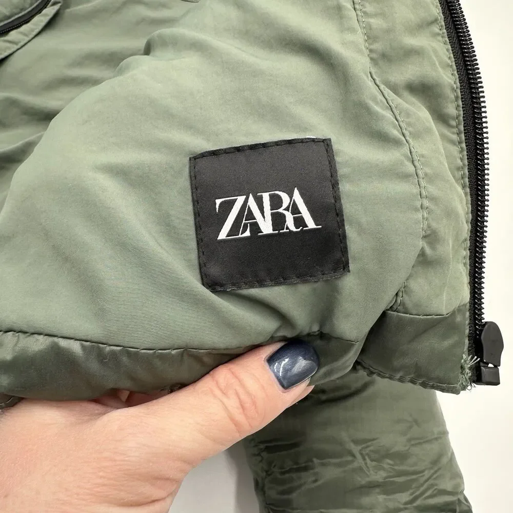 Zara Kids Toddler Green Puffer Coat Size 2 Years Hooded Winter Girls Zip Front